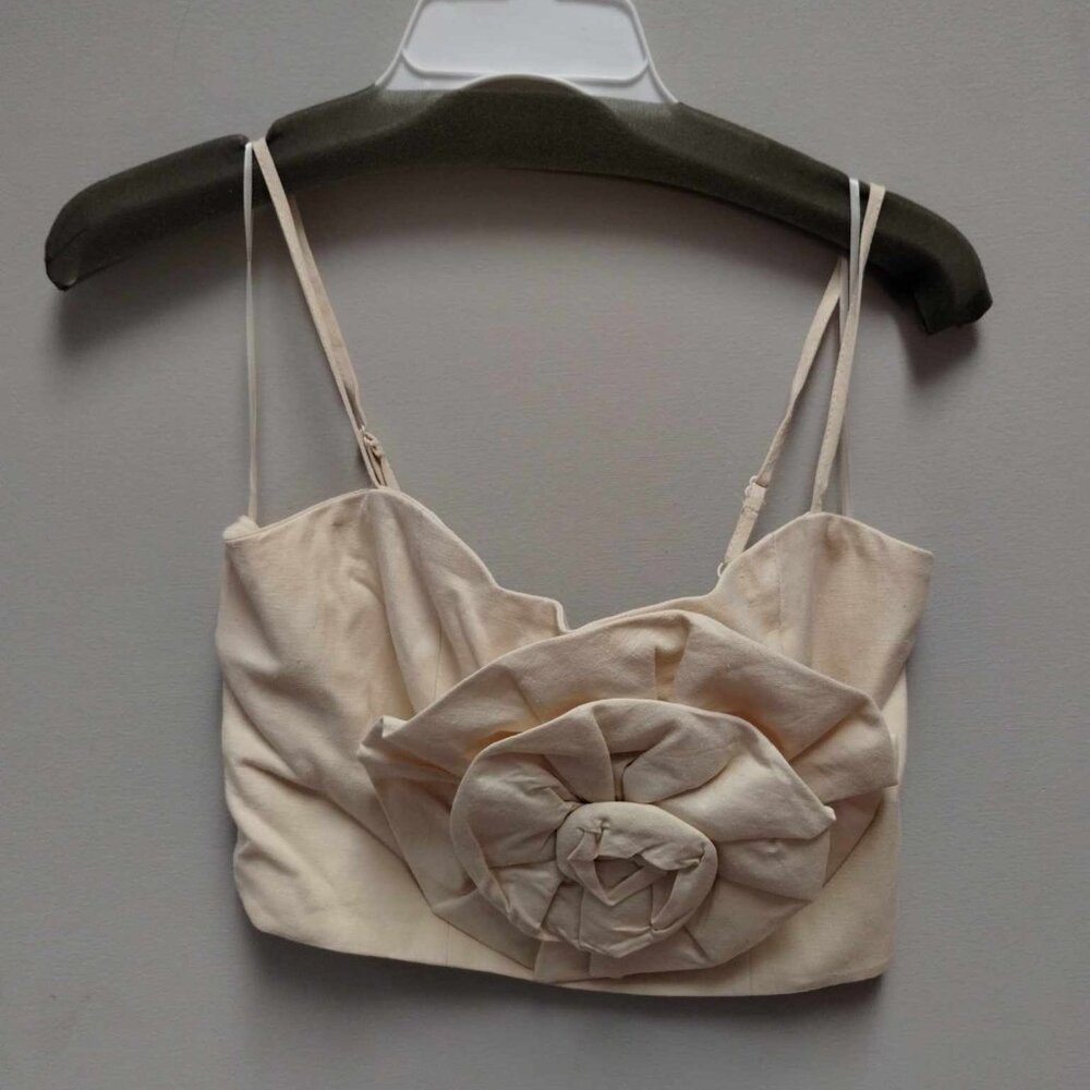 INA Linen Blend Cream Color Bloom Top